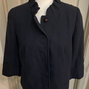J. Crew Navy Ruffled Collar Blazer with brown buttons with lining